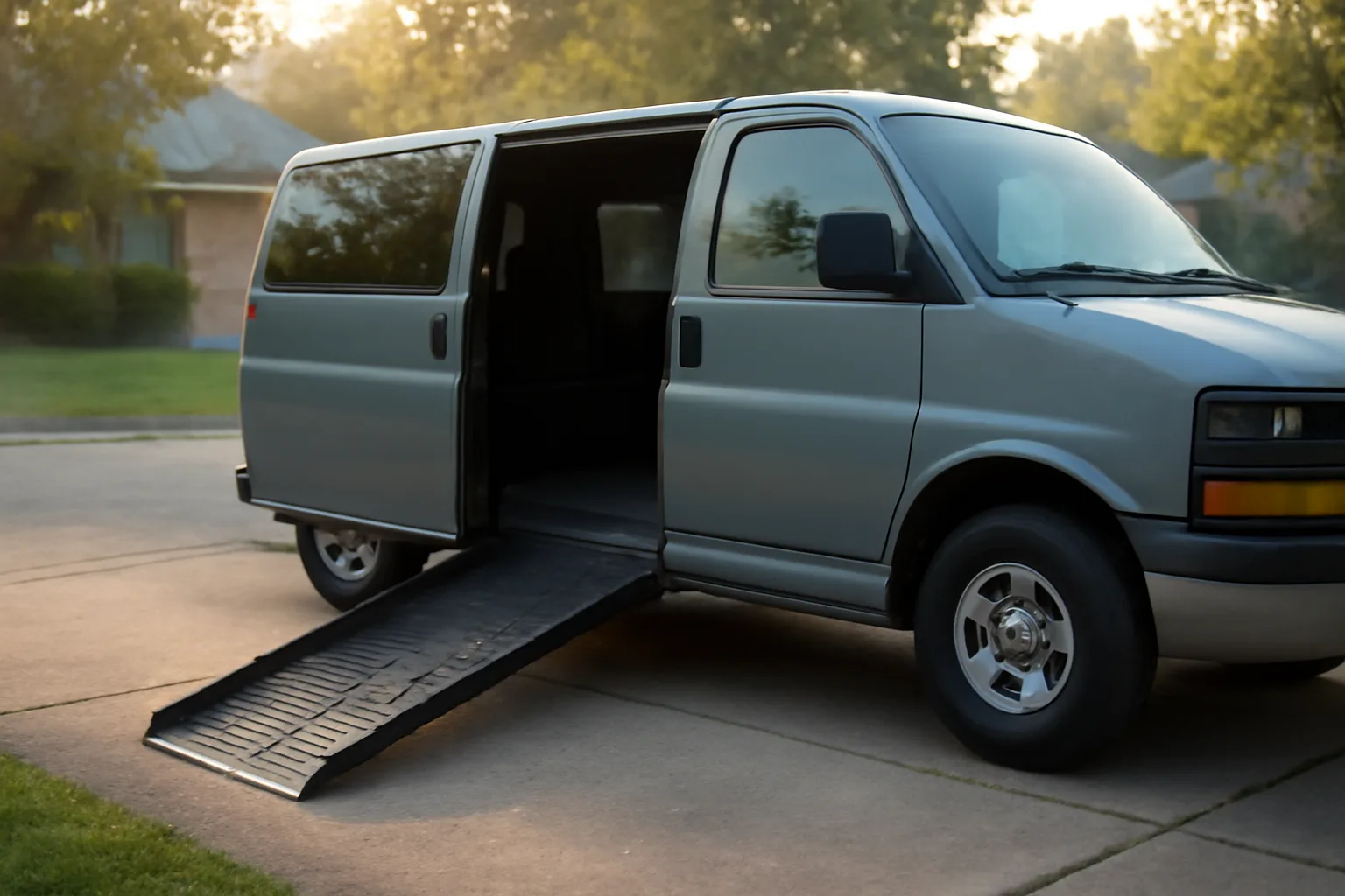 Wheelchair-accessible van with ramp deployed, illustrating starting a medical transport business