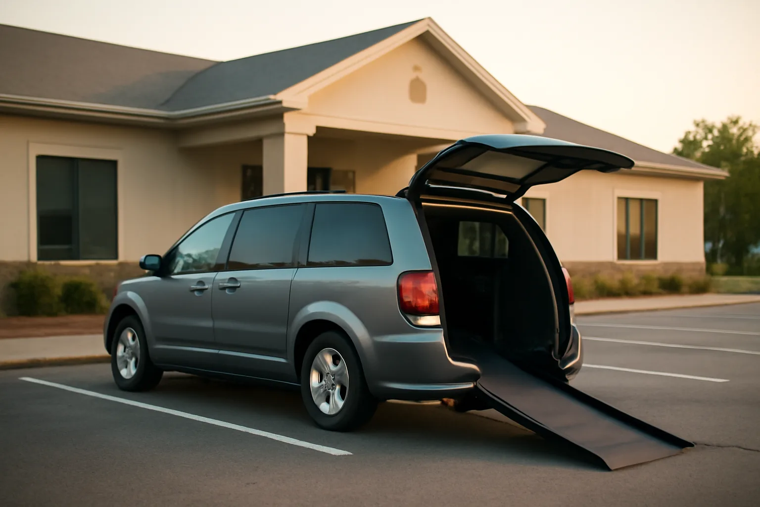 Wheelchair-accessible van with ramp deployed outside a Florida medical clinic