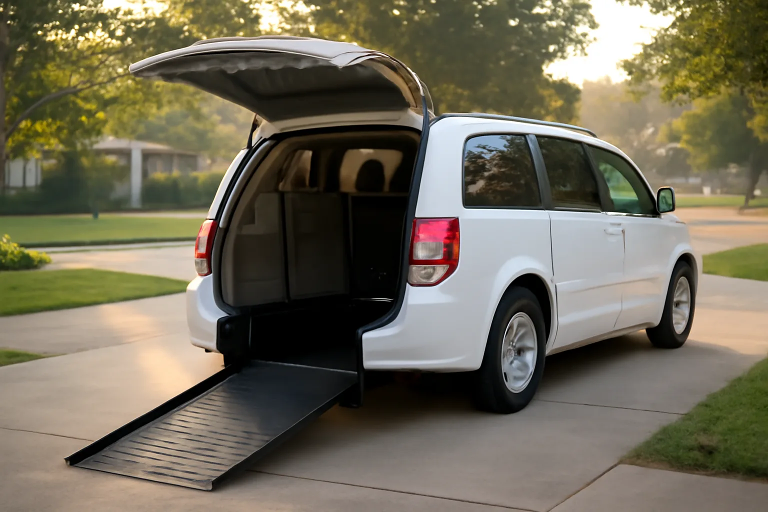 Wheelchair-accessible van with ramp extended, ready to start a NEMT business